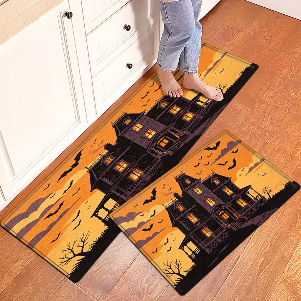 CCTFS Halloween Pumpkin Bat Candy 1Pc Flannel Mat and Kitchen Rugs,Soft Non-slip,Perfect for Home Bathroom