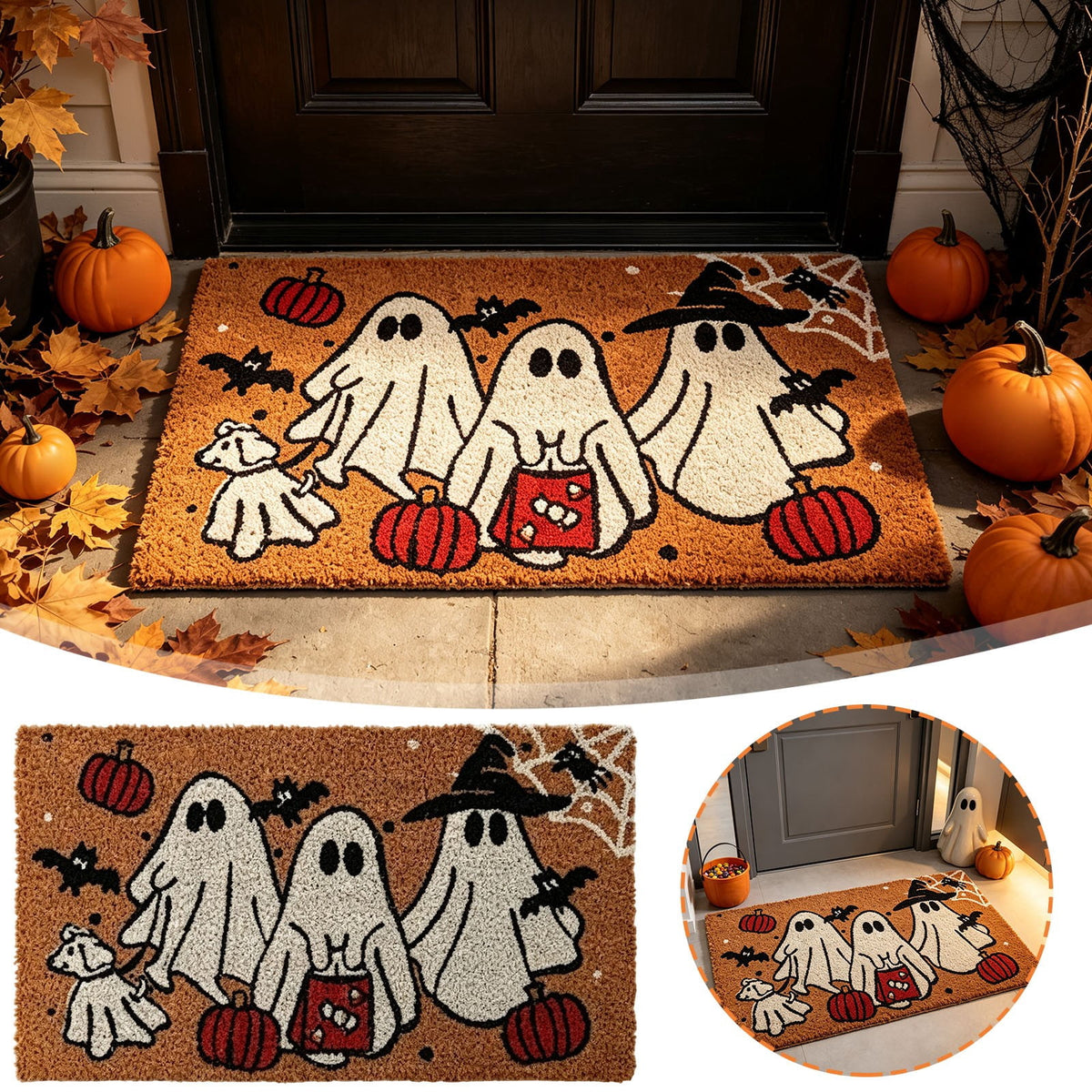 Halloween Doormat Vintage Retro Style Mat 23.6x15.7in Secure-Grip Absorbent Coir Look Entryway Rug for Front Porch Indoor Outdoor Decor by OVFUIZ