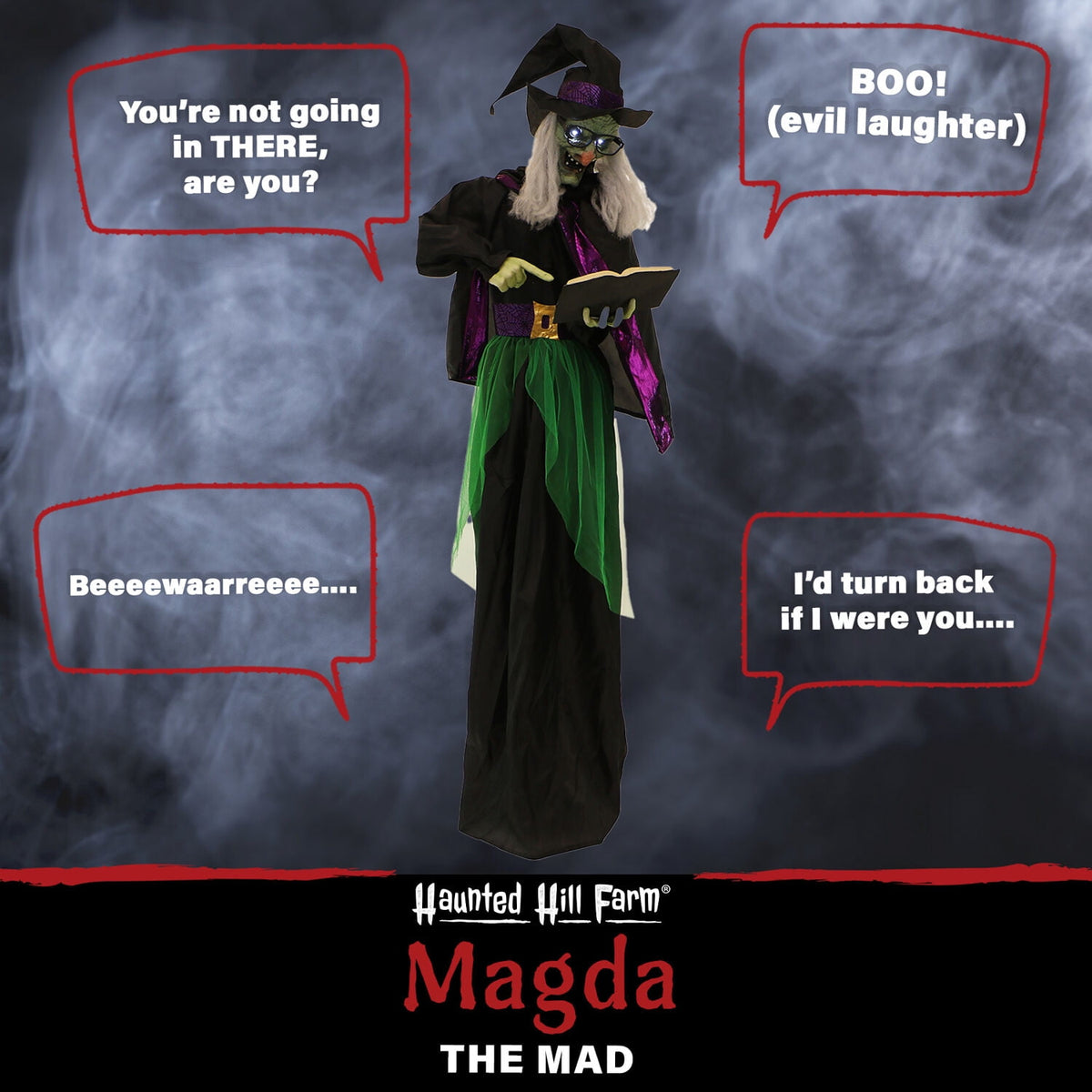 Haunted Hill Farm Life Size 5.6 ft Animatronic Witch, Indoor/Outdoor Halloween Decoration