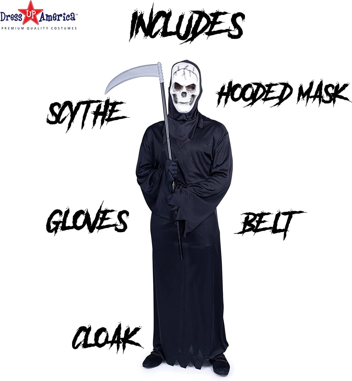 Dress-Up-America Grim Reaper Costume - Halloween Reaper Costume Set for Men - Adults Death Costume