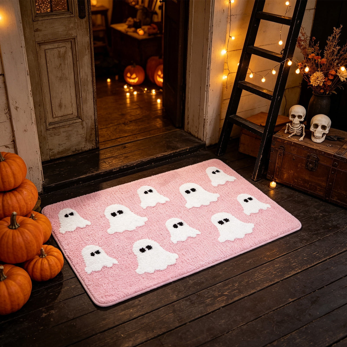 WWC Halloween Door Mat, 32x20 inch Halloween Decor Thick Non Slip Ghost doormat, Entryway Rug for Fall Party Indoor Outdoor Front Porch
