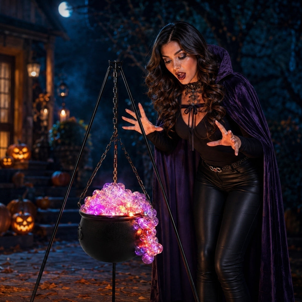 EWASWON Halloween Cauldron with Lights and Sound, LED Light-Up Spooky Witch Brew Pot Decoration for Indoor Outdoor Home Mantel Kitchen Party