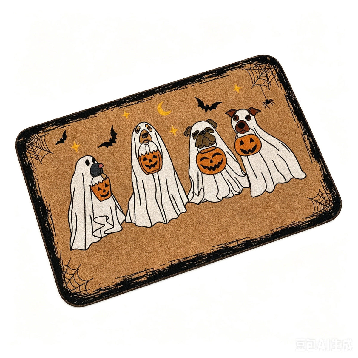 Halloween Ghost Dog Door Mat, Outdoor Coir Entrance Mat for Porch, Spooky Decor for Home Outdoor Entryway Black
