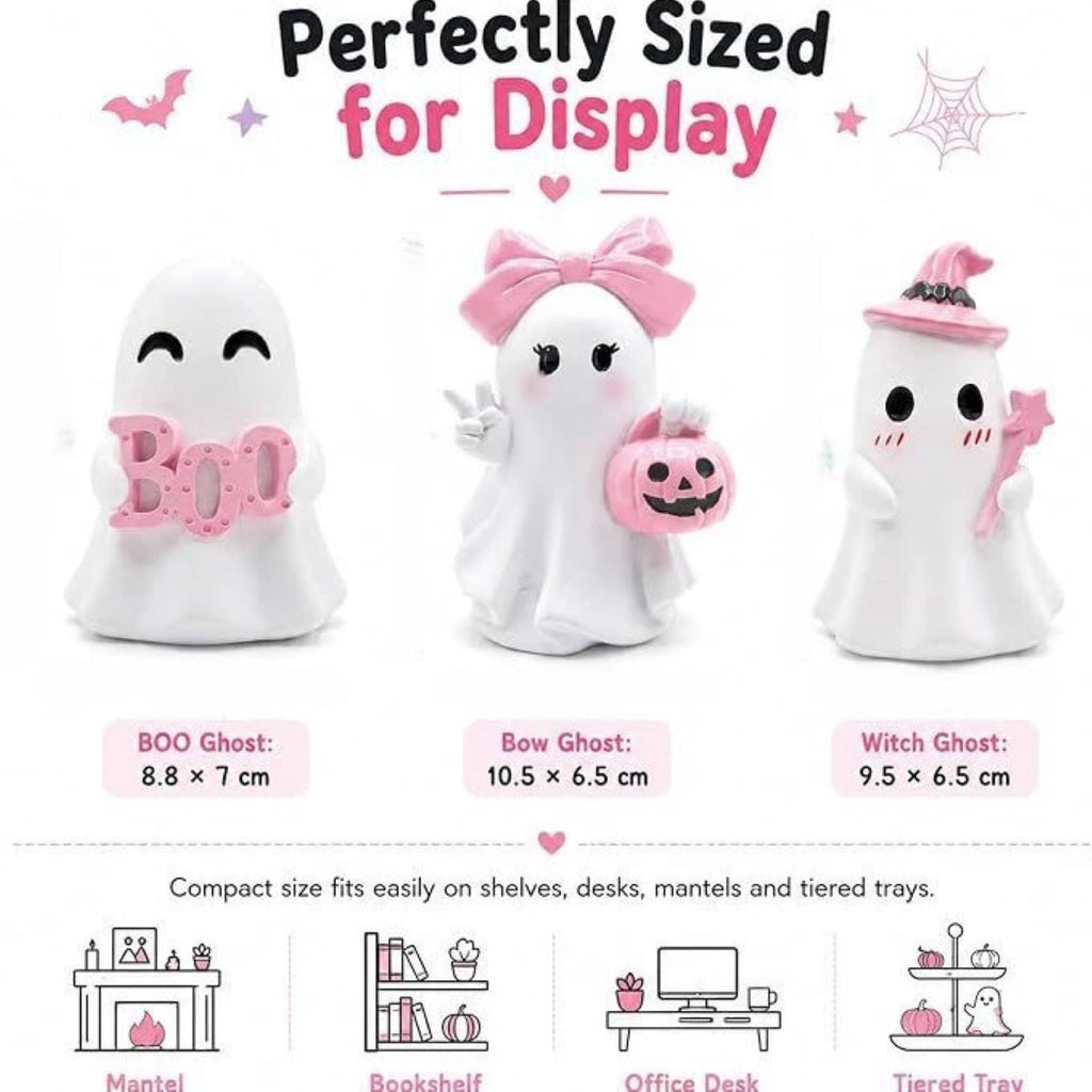 AuroraX Halloween Ghost Decor Outdoor Halloween Decoration Courtyard Tabletop Desktop Haunted Halloween Decoration for Yard Garden Pink