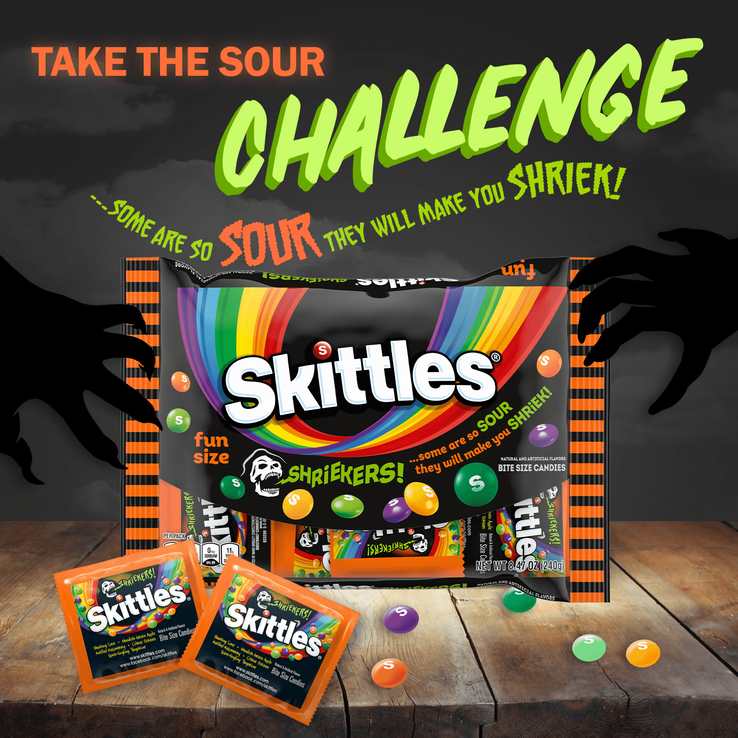 Skittles Shriekers Sour Fun Size Halloween Chewy Candy - 8.47 oz Bag