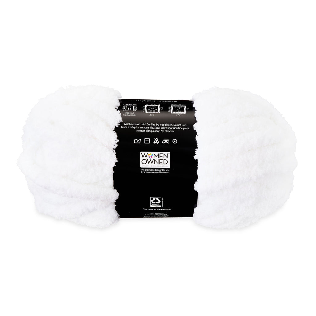 Mainstays Chunky Chenille Yarn, 31.7 yd, Ivory, 100% Polyester, Super Bulky