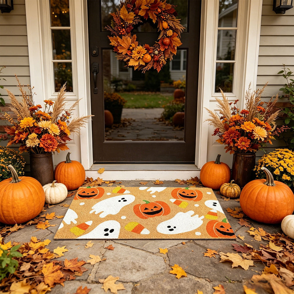 WWC Halloween Door Mat, 32x20 inch Halloween Decor Thick Non Slip Ghost doormat, Entryway Rug for Fall Party Indoor Outdoor Front Porch