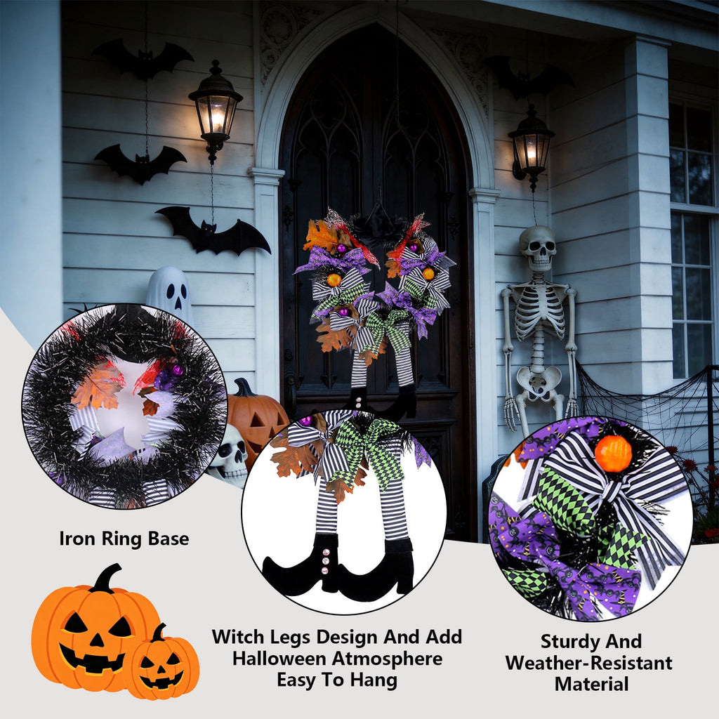 AGCAN Halloween Wreaths for Front Door, 17 Inch Pre-Lit Halloween Wreaths with Bats & Deadwood, Halloween Decorations for Door,Porch,Window,Indoor and Outdoor Decor