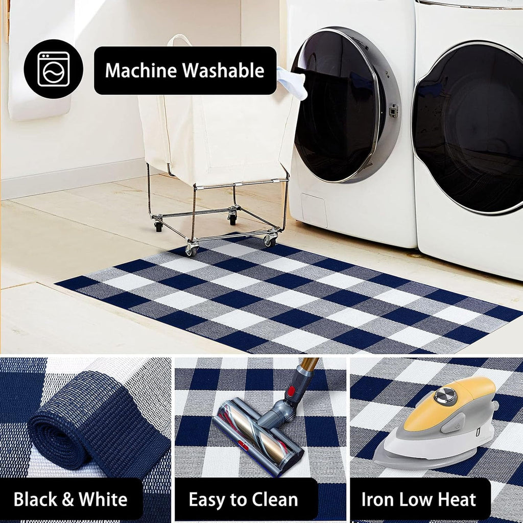 HearthHarmony Buffalo Plaid Area Rugs 2x3 Ft Brown and Black Checkered Rugs Washable Front Door Mat Hand Woven Cotton Outdoor Small Rug for Front Porch Kitchen Entryway Patio Bathroom