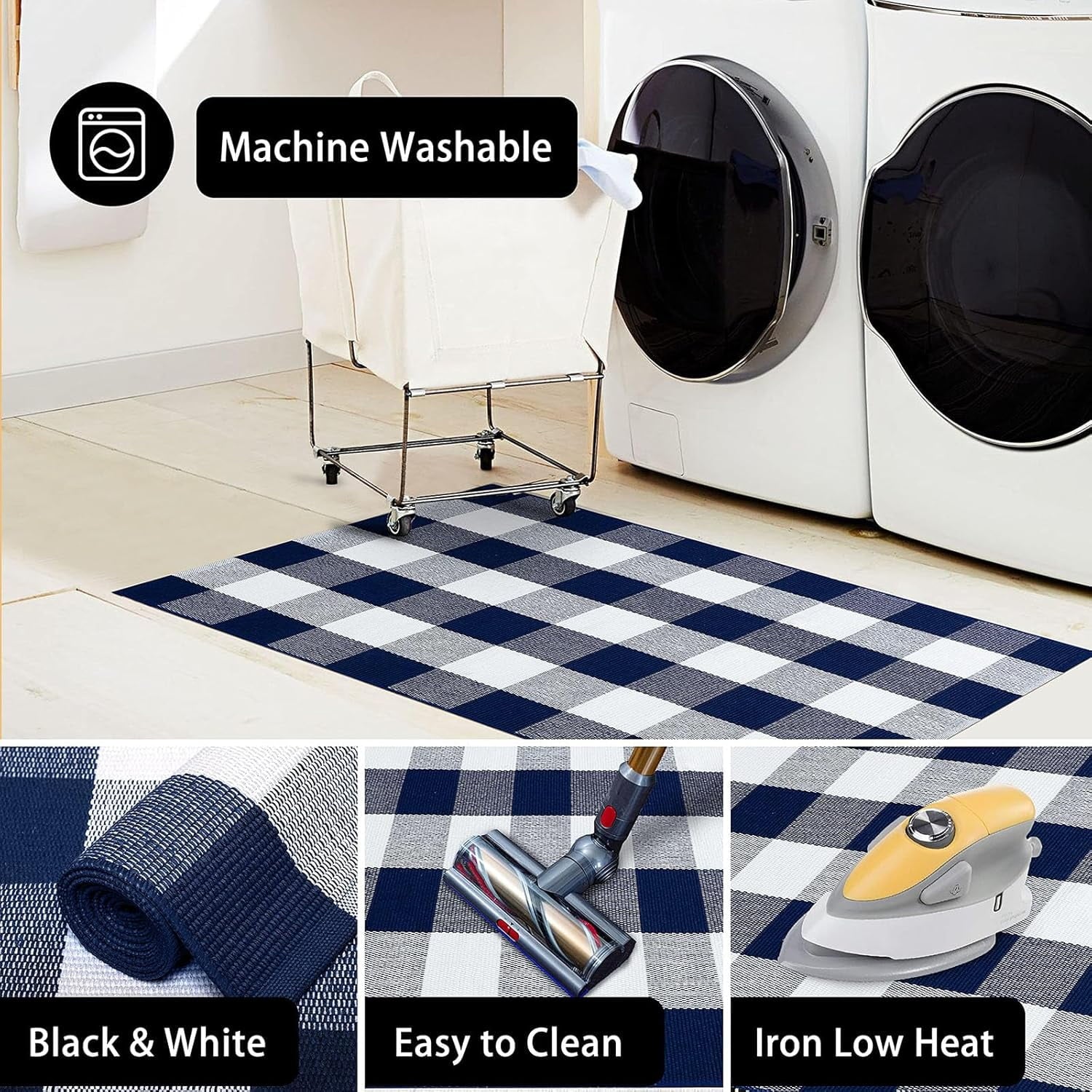 HearthHarmony Buffalo Plaid Area Rugs 2x3 Ft Brown and Black Checkered Rugs Washable Front Door Mat Hand Woven Cotton Outdoor Small Rug for Front Porch Kitchen Entryway Patio Bathroom