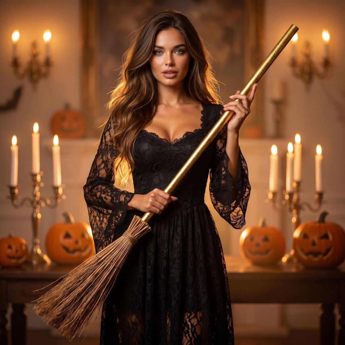Halloween Decoration Indoor, 5.5 Ft Giant Light-Up Witches Broom, Rustic Halloween Decor for Porch, Yard, Front Door