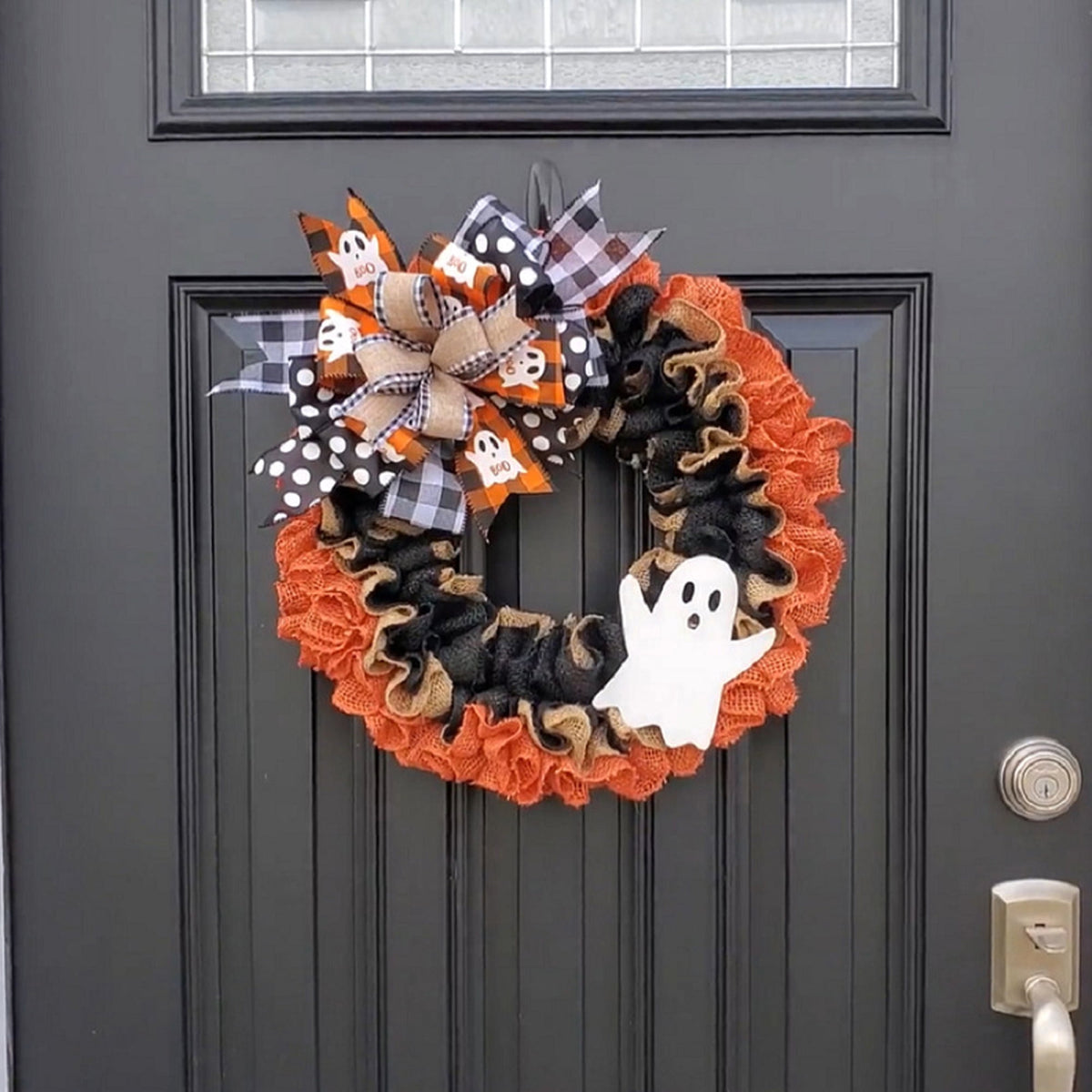 Halloween Halloween Wreath Buffalo Plaid Bow Ribbon Ghost Artificial Wreath, Festival Garland Decoration