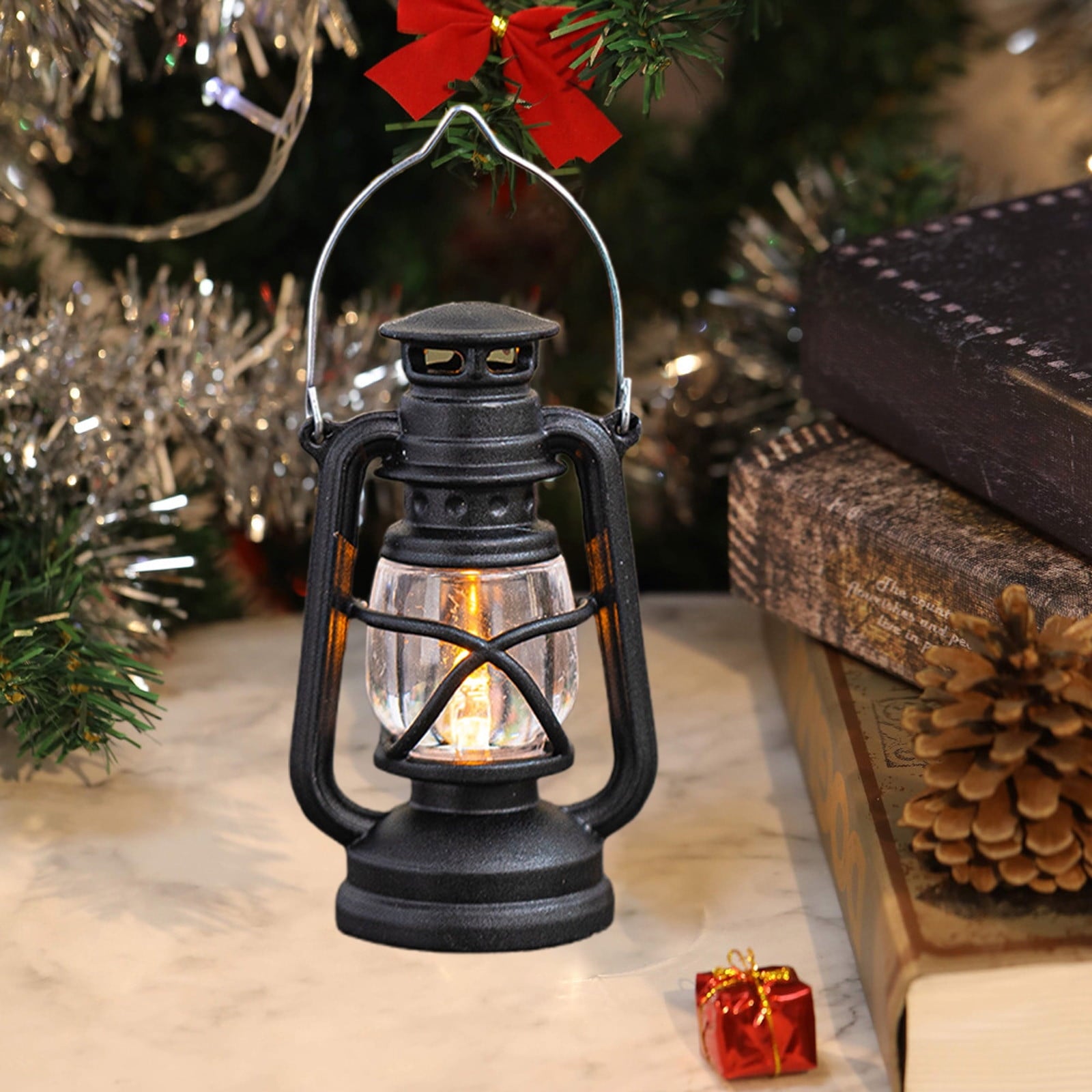openpig Vintage LED Hurricane Lantern, LED Battery Powered Camping Lamp Outdoor Hanging Lantern, Landscape Decor for Table Patio Garden Yard Pathway Porch (Black)