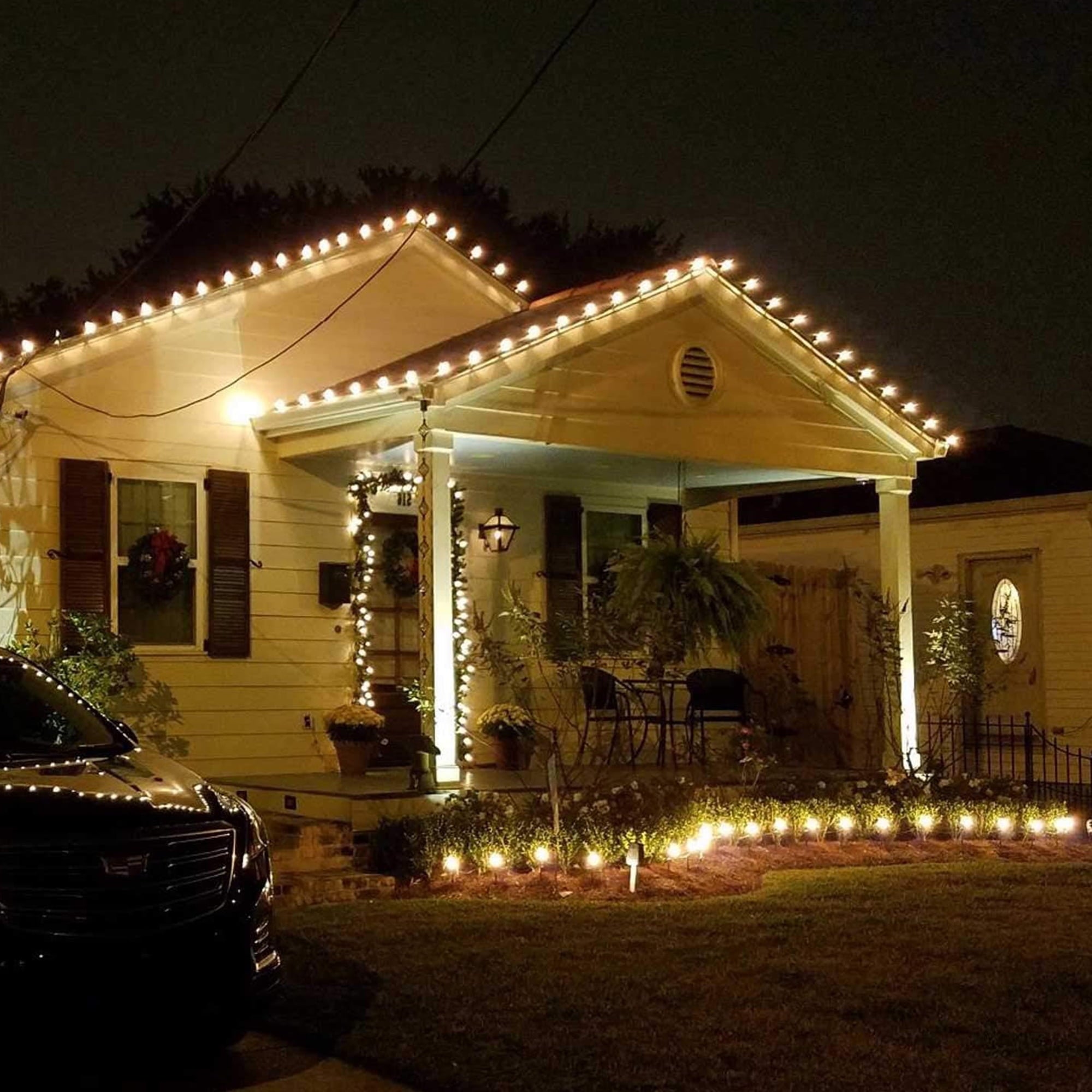 DAYBETTER 25.7ft Christmas Pathway Lights Outdoor, with 20pcs Multi-Color E17 C9 Bulbs, Hangable/Pluggable String Lights for Garden Decor