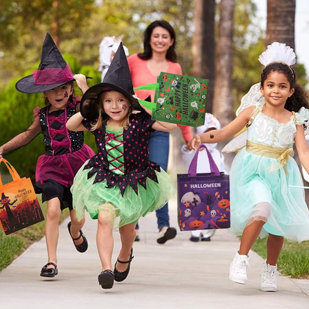 12 Packs Halloween Trick or Treat Bags, Reusable Non-Woven Gift Tote With Handles, Goodie Bags for Party Supplies, 9.06*8.66*4.33