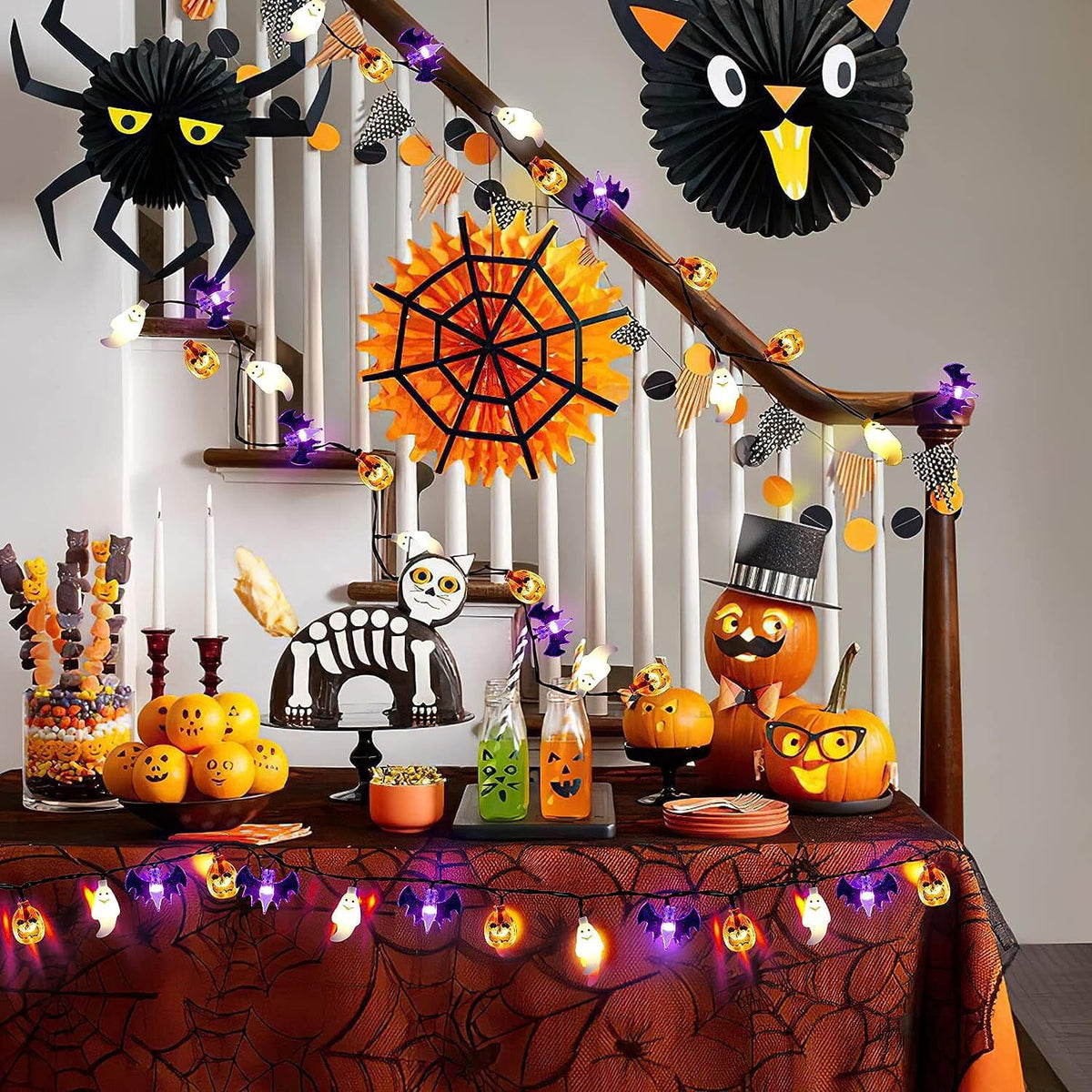 Halloween String Lights Battery Operated 20 Feet 30 LED 3D Pumpkin Bat Ghost Lights with Timer - 8 Light Modes Halloween Decorations Lights for Party Patio Indoor Outdoor (Upgrade)