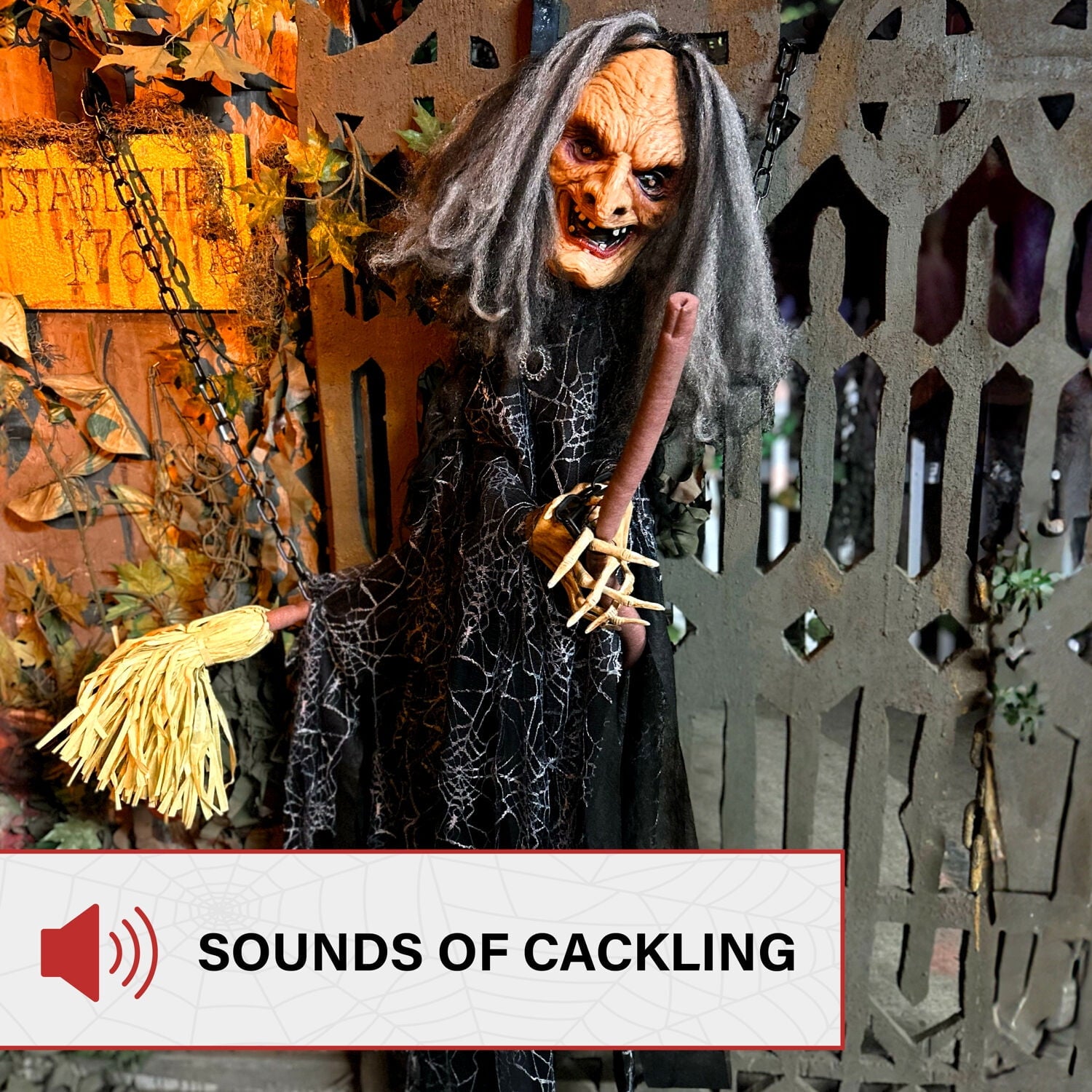 Haunted Hill Farm 5.75 ft Animatronic Witch Indoor/Covered Outdoor Halloween Decoration, HHWITCH-20FLSA