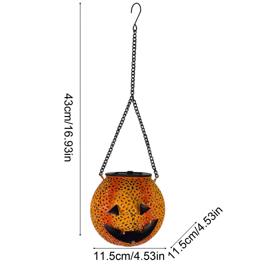 HHBEAUTY Metal Halloween Hanging Solar Lantern Outdoor Pumpkin Lanterns Portable Hanging Lights Decoration for LED Waterproof Solar Lantern Pumpkin for Backyard Garden Porch Tree Decor