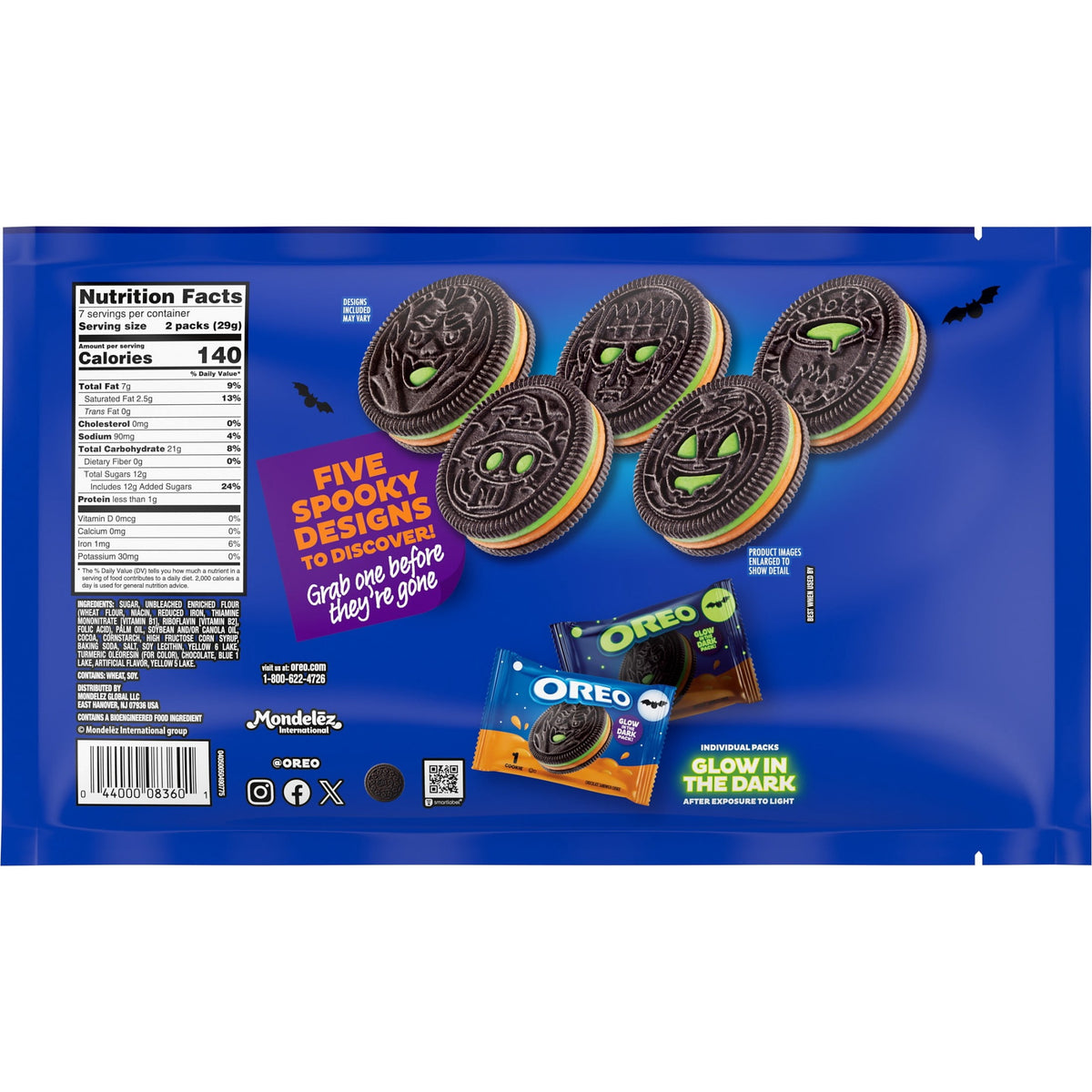OREO Green and Orange Creme Chocolate Sandwich Cookies, Halloween Cookies, 14 Snack Packs
