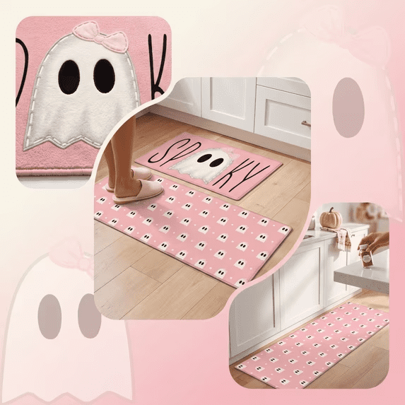 Halloween Doormat Ghost Bath Mat 23.6x15.7in Secure-Grip Absorbent Soft Faux Fur Rug for Bathroom Bedroom Living Room Decor by OVFUIZ
