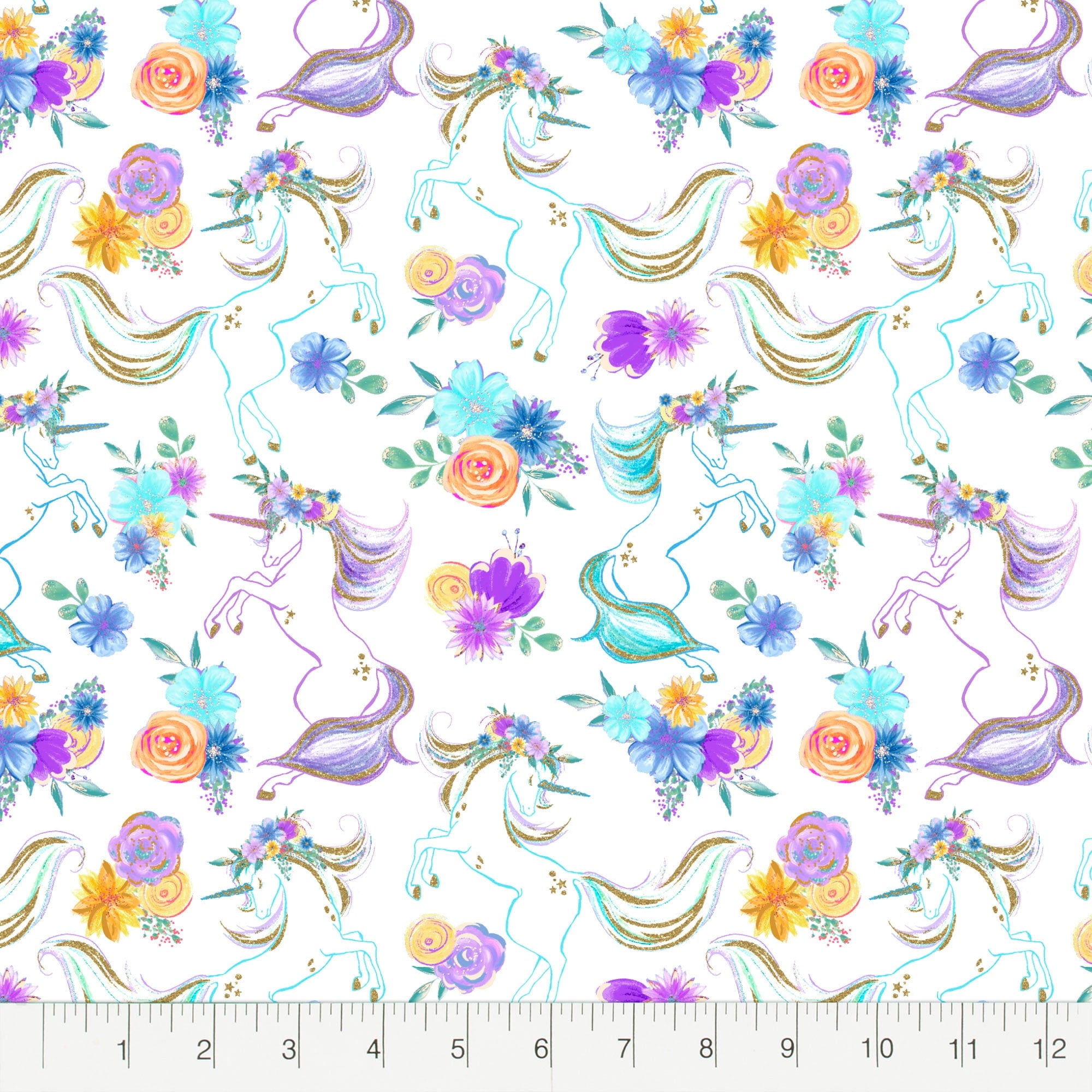 Create It 18"x21" Cotton Unicorn Glitter Precut Sewing & Craft Fabric Bundle, Multicolor 5 Piece