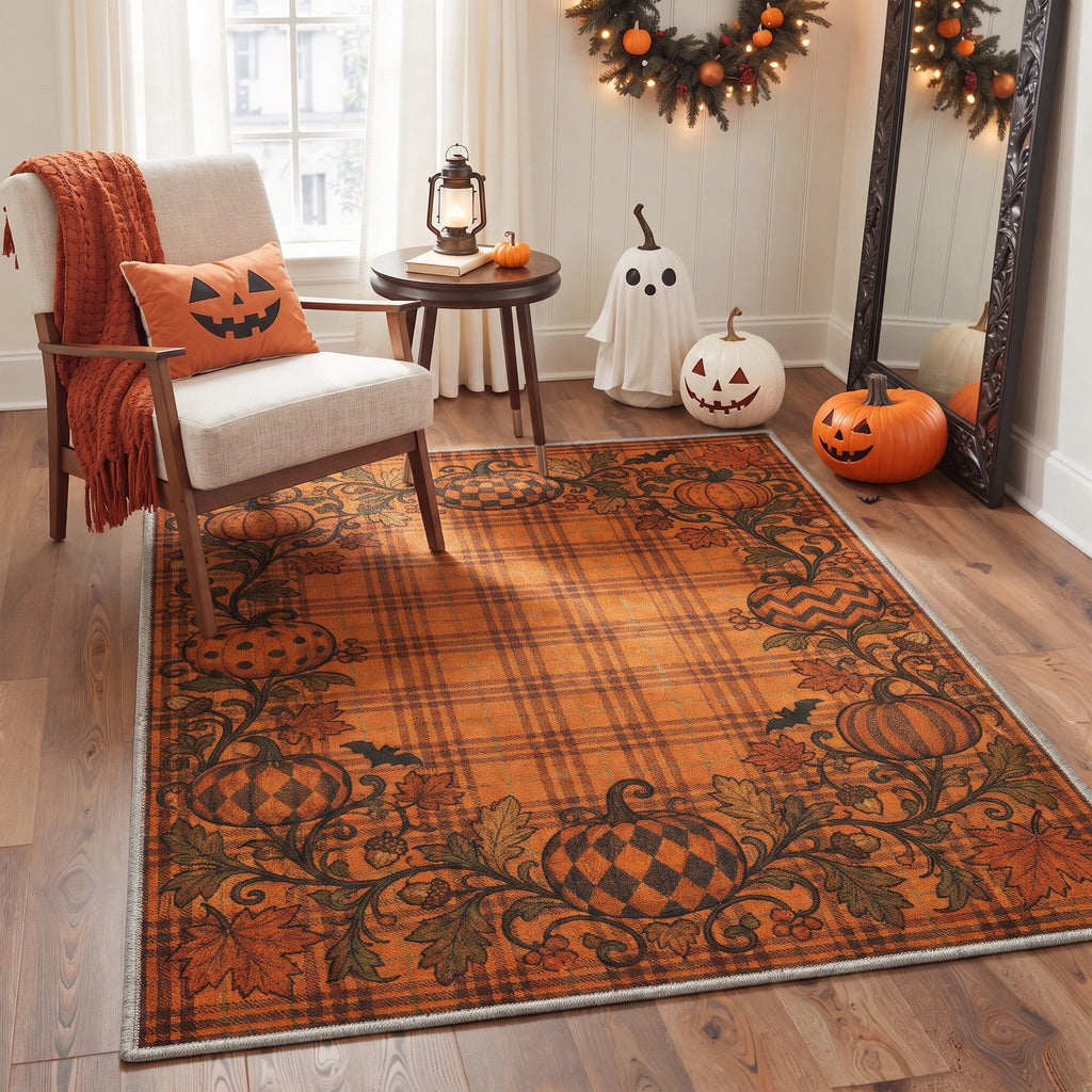 GENIMO 2'x3' Halloween Doormat, Washable Non Slip Soft Vintage Witch Outdoor Door Mat for Front Door Covered Porch Patio Entryway, Burnt Amber