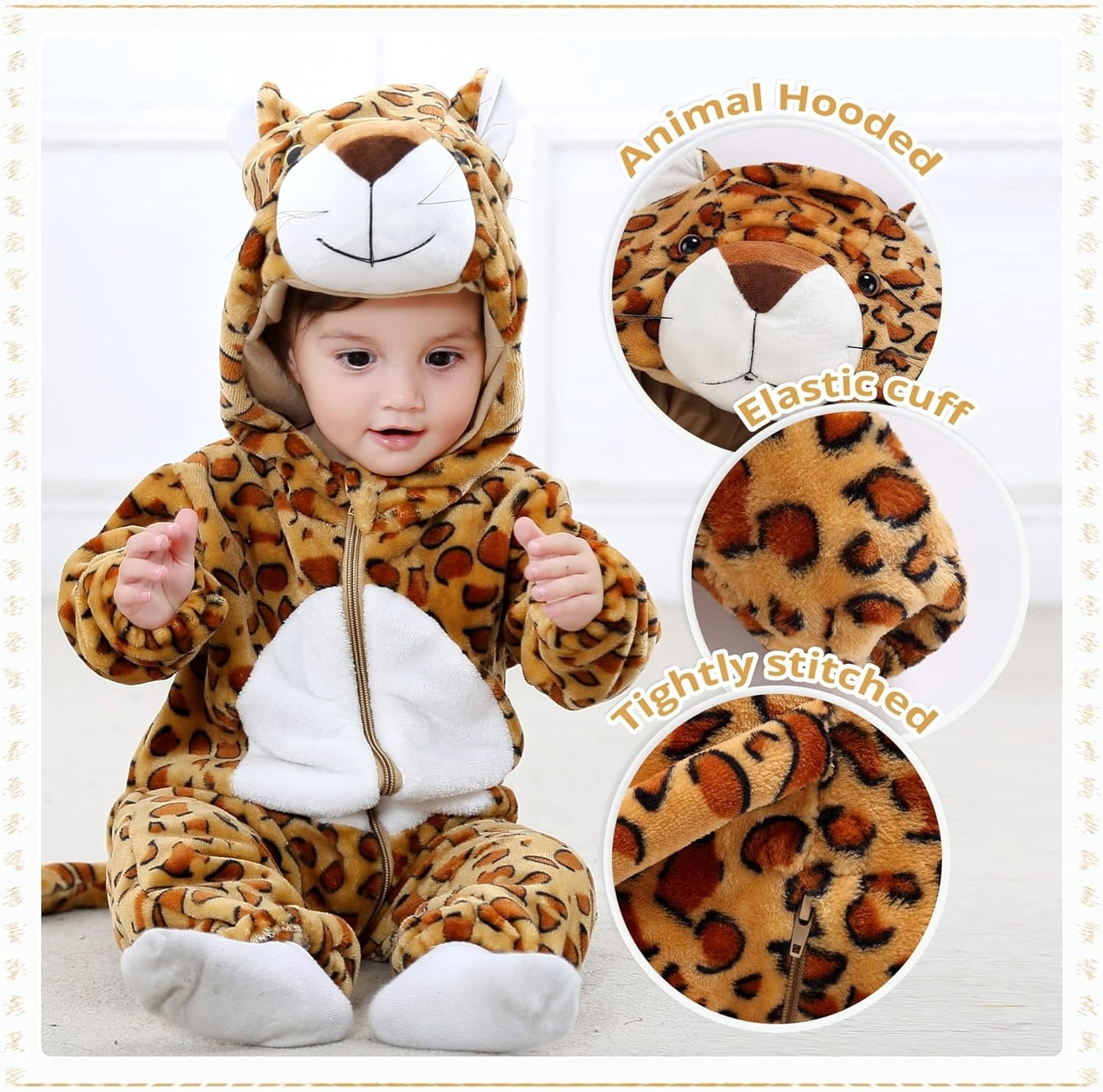 WIBACKER 0-3T Unisex Baby Animal Costume Winter Autumn Flannel Hooded Romper Christmas and Halloween Dinosaur Cosplay Jumpsuit
