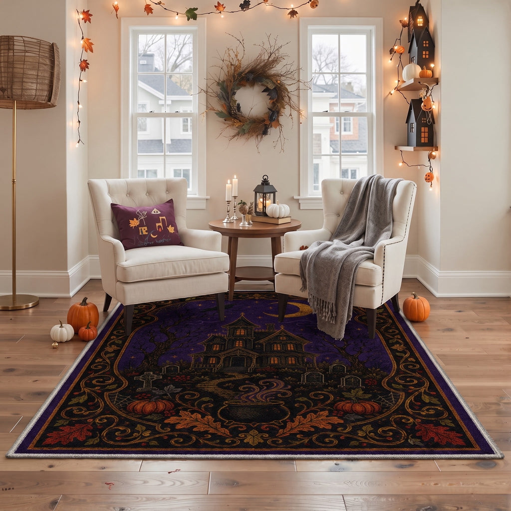 GENIMO 2'x3' Halloween Doormat, Washable Non Slip Soft Vintage Witch Outdoor Door Mat for Front Door Covered Porch Patio Entryway, Burnt Amber