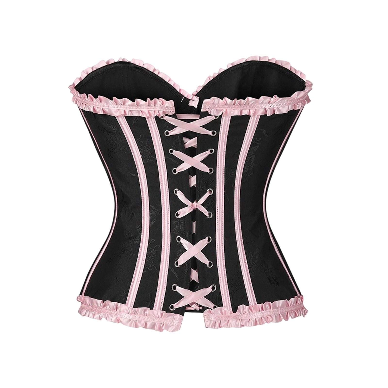JOANKDMI Women's Chic Gothic Steampunk Corset Top with Ribbon Tie and Ruffle Trim Elegant Bustier for Pirate Roleplay and Vampire Halloween Dress Up Outfit