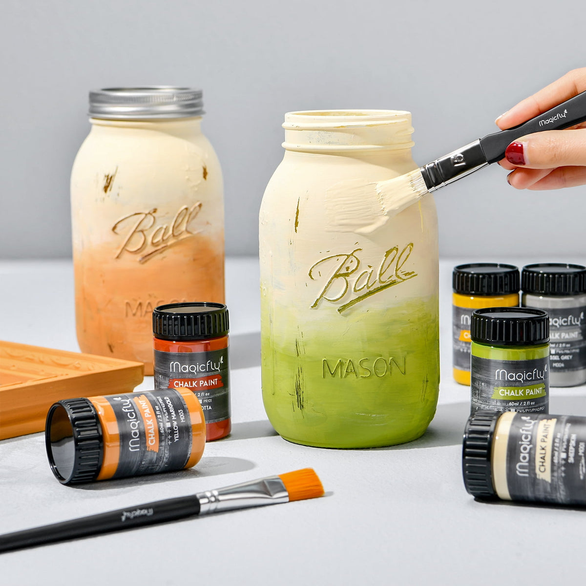 Magicfly 15 Pcs Chalk Acrylic Craft Paint Set, 60ml/2 oz 9 Colors Ultra Matte Finish Acrylic Craft Paint Set for Home Decor,8 fl oz