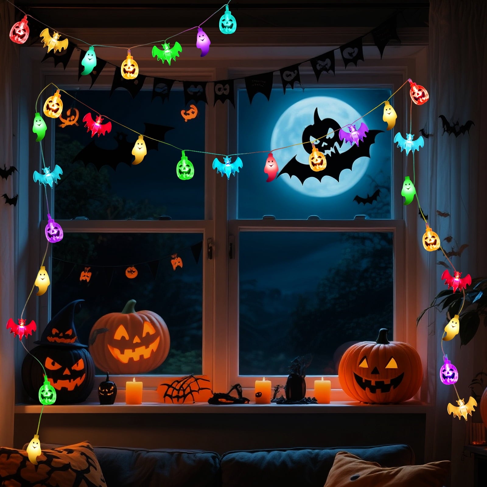 Qoosea Halloween Pumpkin String Lights, 20 LED 10.5ft 8 Modes Waterproof Orange Halloween Decorations Outdoor Indoor Bedroom Camper Party Decor