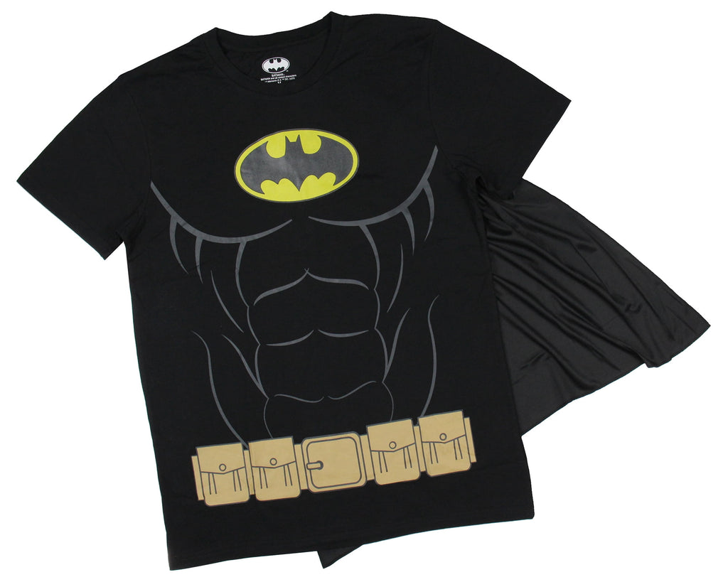 DC Comics Men's Batman Costume Shirt With Detachable Cape Classic Bat Logo Batman Cosplay Tee