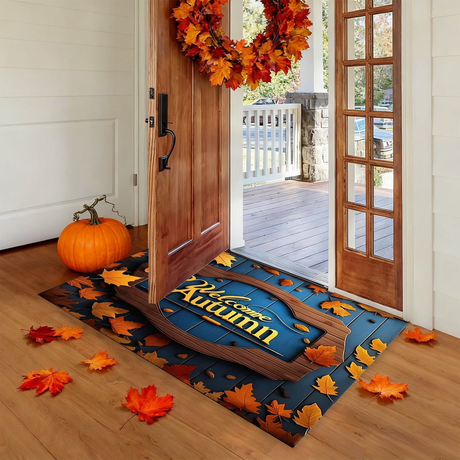 JoyMoreHome Fall Welcome Mat, 20x32 Inch Maple Leaves Door Mats, Decorative Indoor Outdoor Non Slip Entryway Rug, Halloween Thanksgiving Doormat Decor