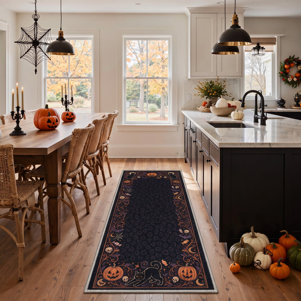GENIMO 2'x3' Halloween Doormat, Washable Non Slip Soft Whimsical Cat Outdoor Door Mat for Front Door Covered Porch Patio Entryway, Rustic Black