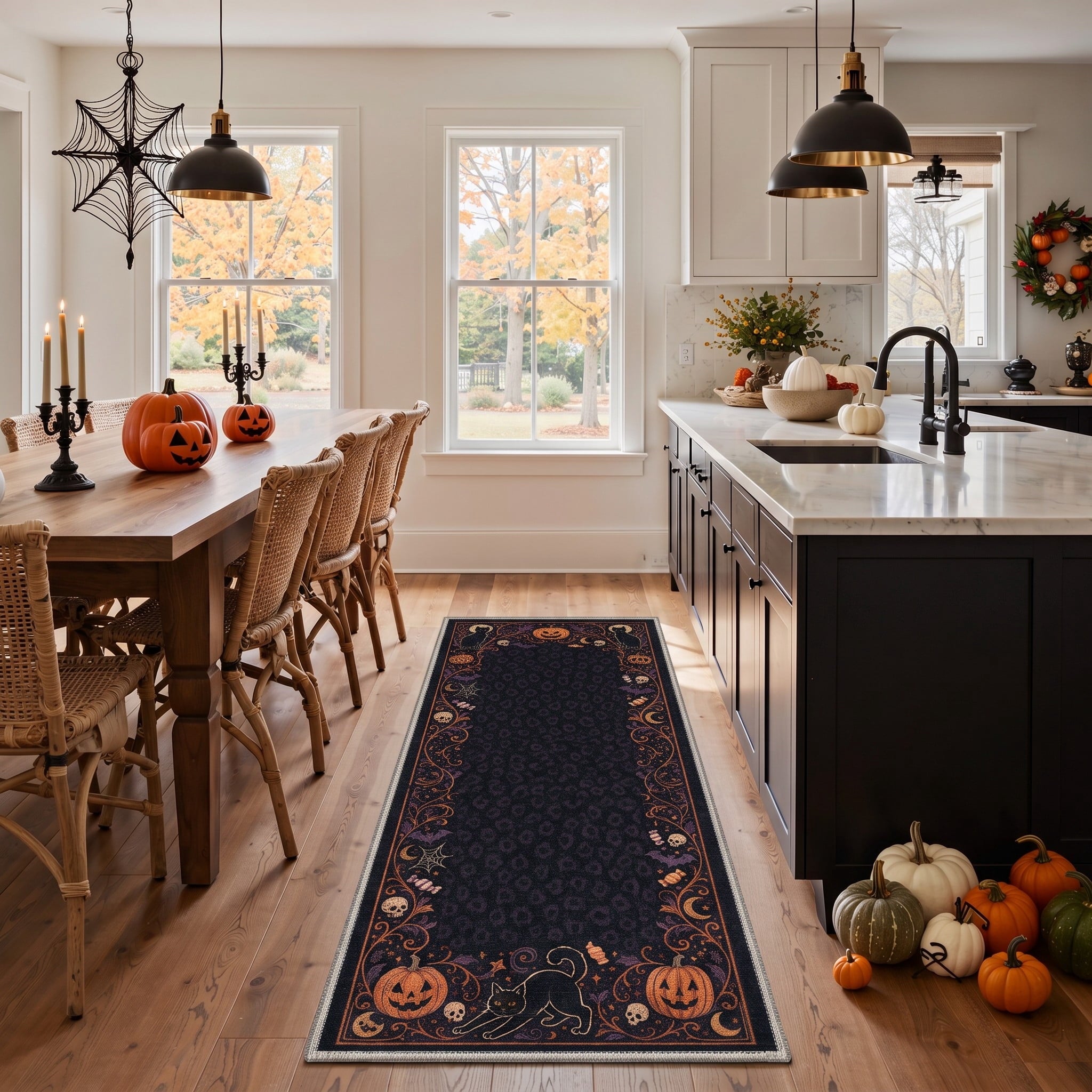 GENIMO 2'x3' Halloween Doormat, Washable Non Slip Soft Whimsical Cat Outdoor Door Mat for Front Door Covered Porch Patio Entryway, Rustic Black