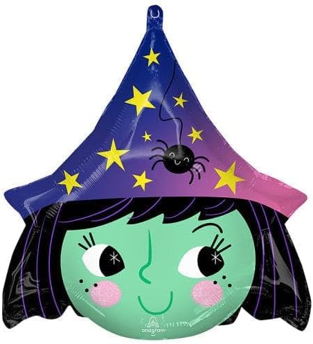 LoonBalloon 17" Cute Witch Foil Balloon with 4 Black Latex Balloons – Halloween Party Decoration