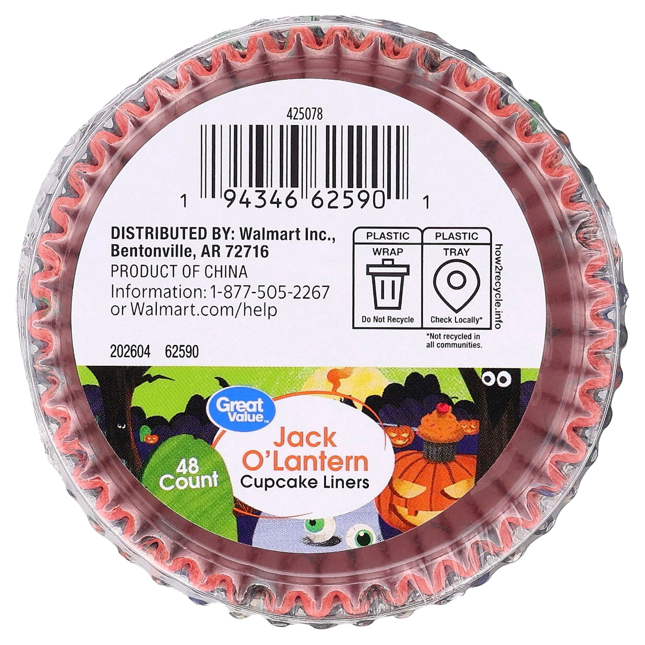 Great Value Jack-o'-Lantern Cupcake Liners, 48 Count