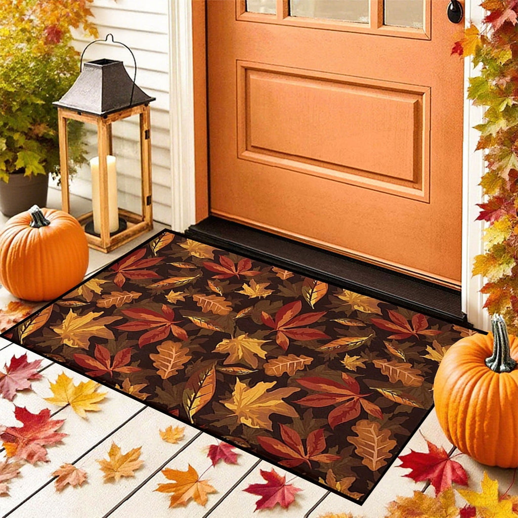 syligr Halloween Thanksgiving Doormat with Maple Leaf & Pumpkin Patterns - Non-Slip Floor Mat for Entryway, Kitchen, Porch, Fall Harvest Decor Rug with Anti-Fatigue Backing, Gift for Thanksgiving