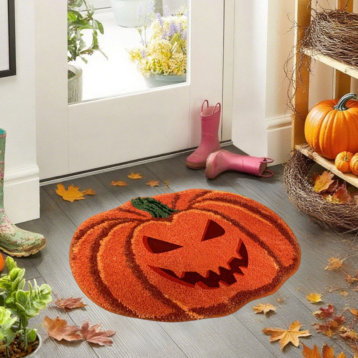 Xuniizn Halloween Mat, 16X24" Velvet Halloween Door Mat for Outside Entrance, Spooky Halloween Rug for Outdoor & Indoor, Non Slip Washable Halloween Doormat, Halloween Bathroom Decor