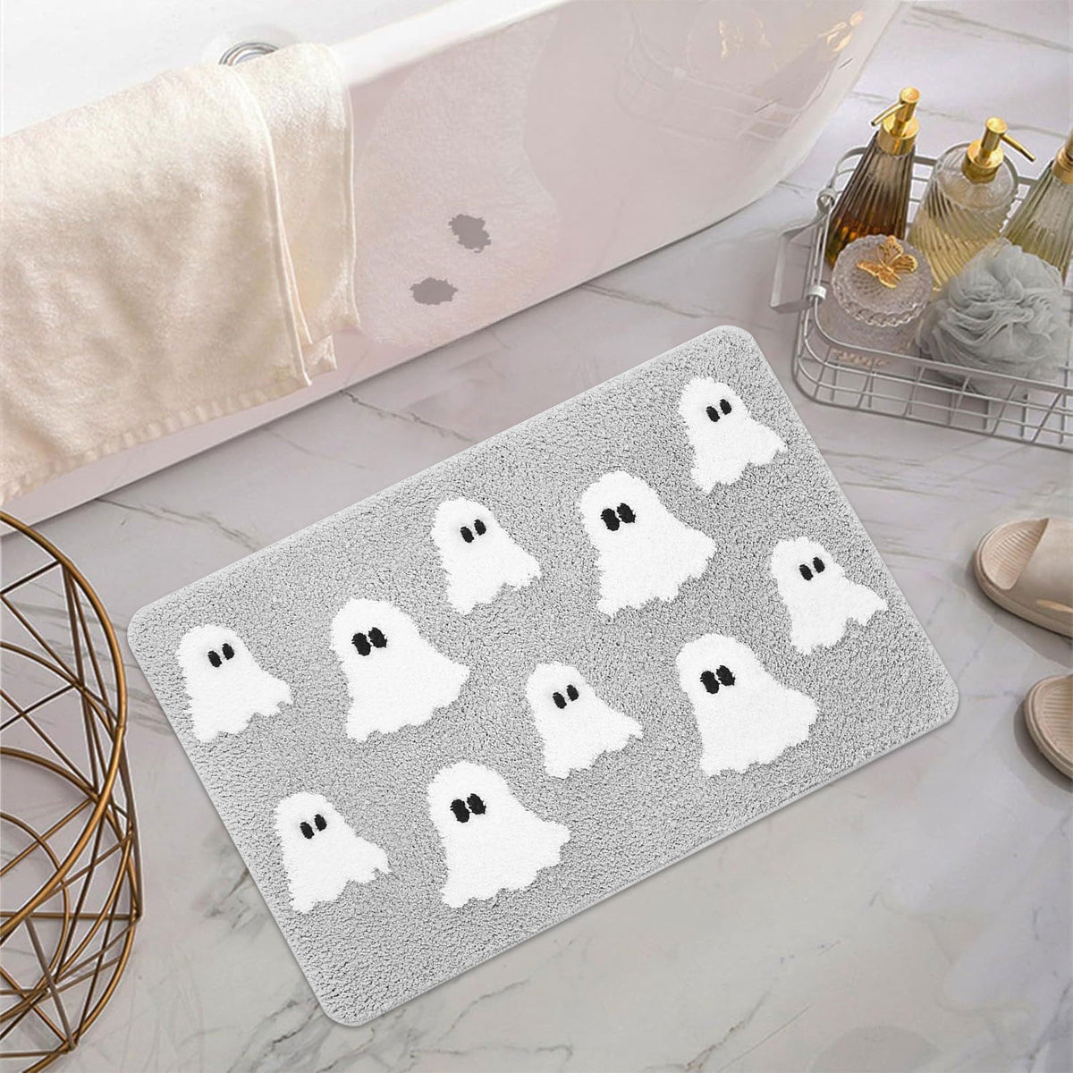 HHBEAUTY Halloween Ghost Welcome Doormat, Halloween Door Mat Outdoor Gray Ghost Witchy Doormat Halloween Welcome Mats for Front Kitchen Mat Outdoor Indoor Non-Slip Doormat