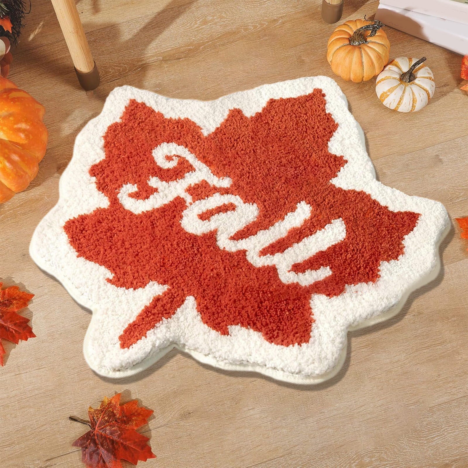 Fall Area Rug Maple Leaf Pumpkin Imitation Wool Mat 27.56x27.56in Polyester Skidproof & Soft for Living Room Bedroom Entryway Fall Doormat by MPOISVA