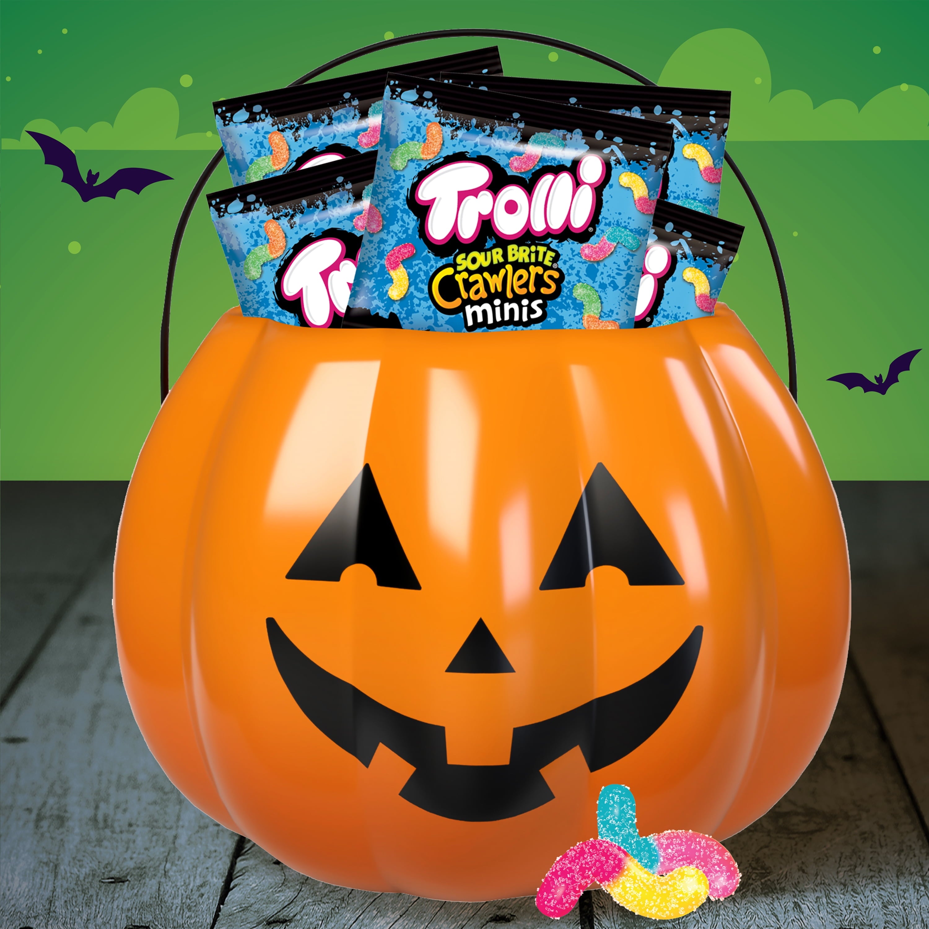 Trolli Sour Brite Crawlers, Halloween Sour Candy Treat Packs, 7.2 oz Bag, 12 Count