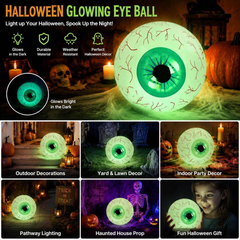 Kumdkd 15.7" Halloween LED Eyeball Inflatable Decor - Color Changing Party Balloon with Remote Control for Indoor/Outdoor Scary Decorations