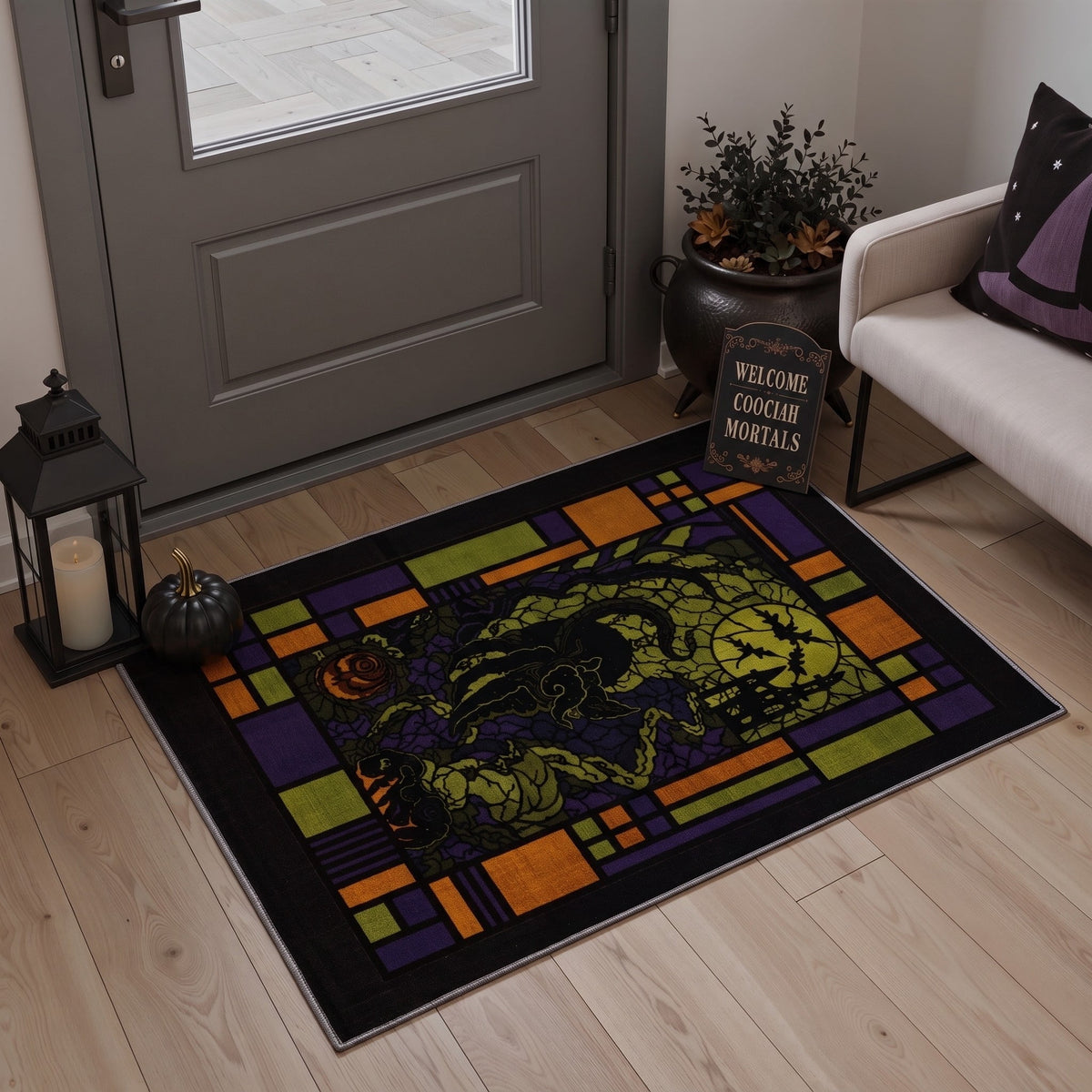 GENIMO 2'x3' Halloween Doormat, Washable Non Slip Soft Farmhouse Pumpkin Outdoor Door Mat for Front Door Covered Porch Patio Entryway, Smoky Amber
