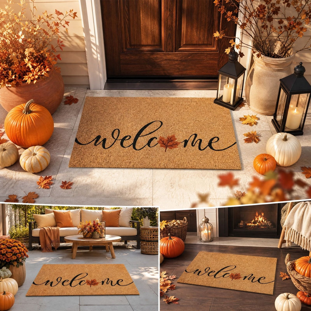 chaungfeng Welcome Fall Door Mat, Seasonal Pumpkin Decorative Doormat, Thick Non-Slip Rugs, for Indoor Outdoor Entrance Floor, Halloween Thanksgiving Decoration (23.6"X15.7")