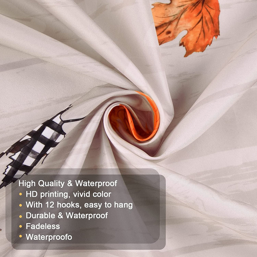 FRAMICS 16-Piece Fall Shower Curtain Sets with Rugs, Maple Leaves Pumpkin Bathroom Sets, Waterproof Fabric Bathroom Curtain Decor with Hooks