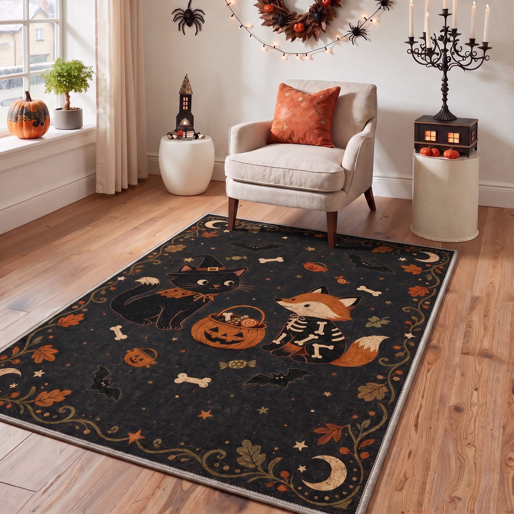 GENIMO 5'x7' Halloween Area Rug for Living Room, Washable Non Slip Soft Farmhouse Pumpkin Indoor Rug for Bedroom Dining Room Home Office, Vintage Sepia