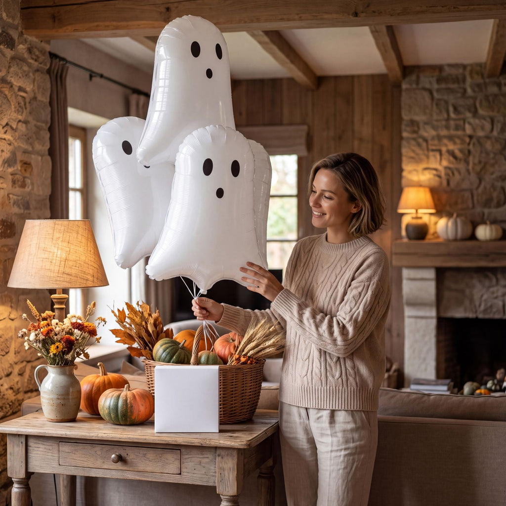Halloween Ghost Shaped Balloons 50 Pcs White Plastic Ghost Balloon Set For Outdoor Yard Hauntedy House Party Decor
