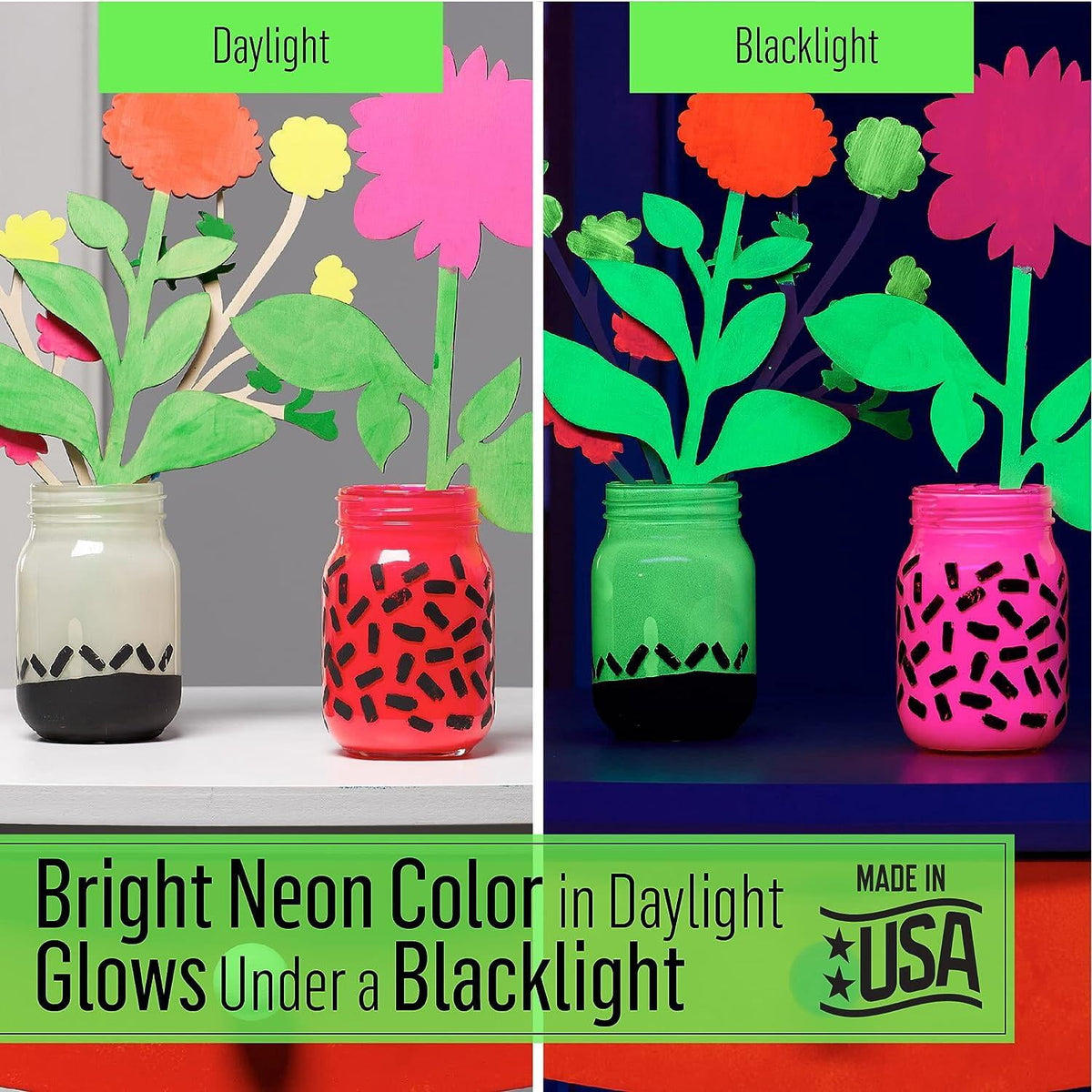 FolkArt Neon Blacklight Multi-Surface Acrylic Craft Paint Set, Satin Finish, 8 fl oz, 4 Piece