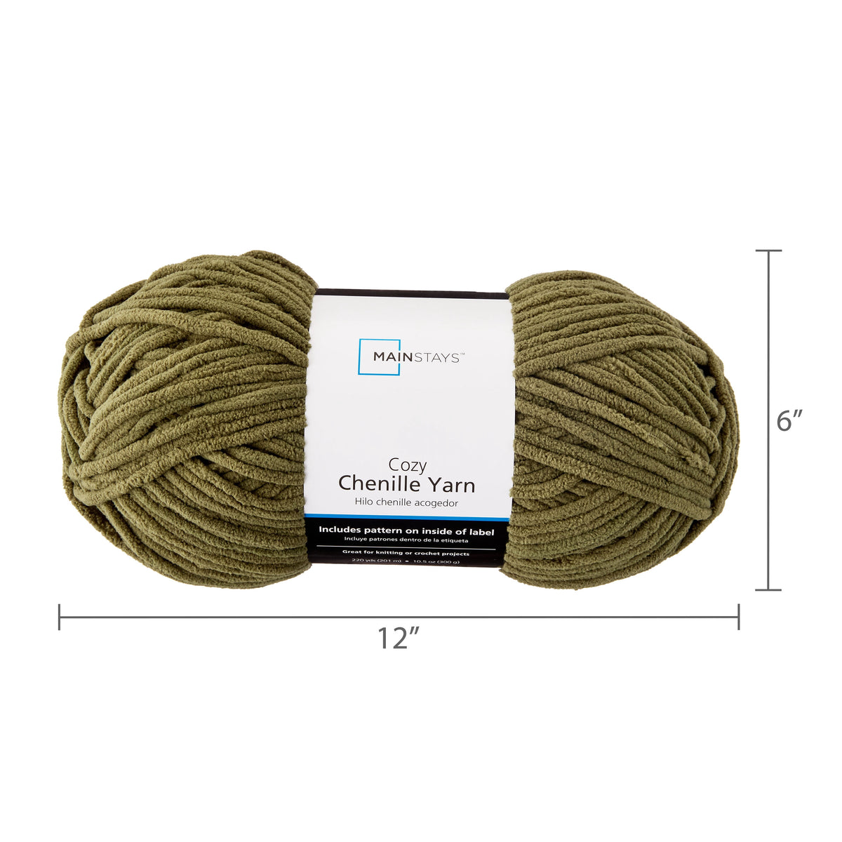 Mainstays Cozy Chenille Yarn, 220 yd, Arctic White, 100% Polyester, Bulky